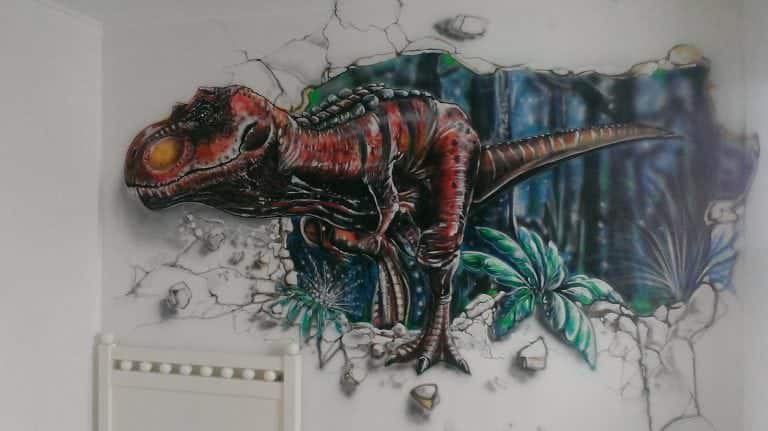 mural graffitti de dinosaurio